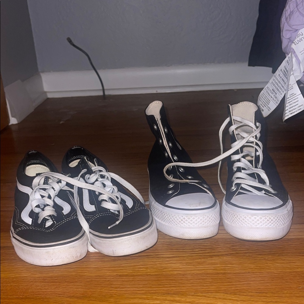 Vans size 8 
Converse size 7 
Hardly worn - converse will need new shoelace.